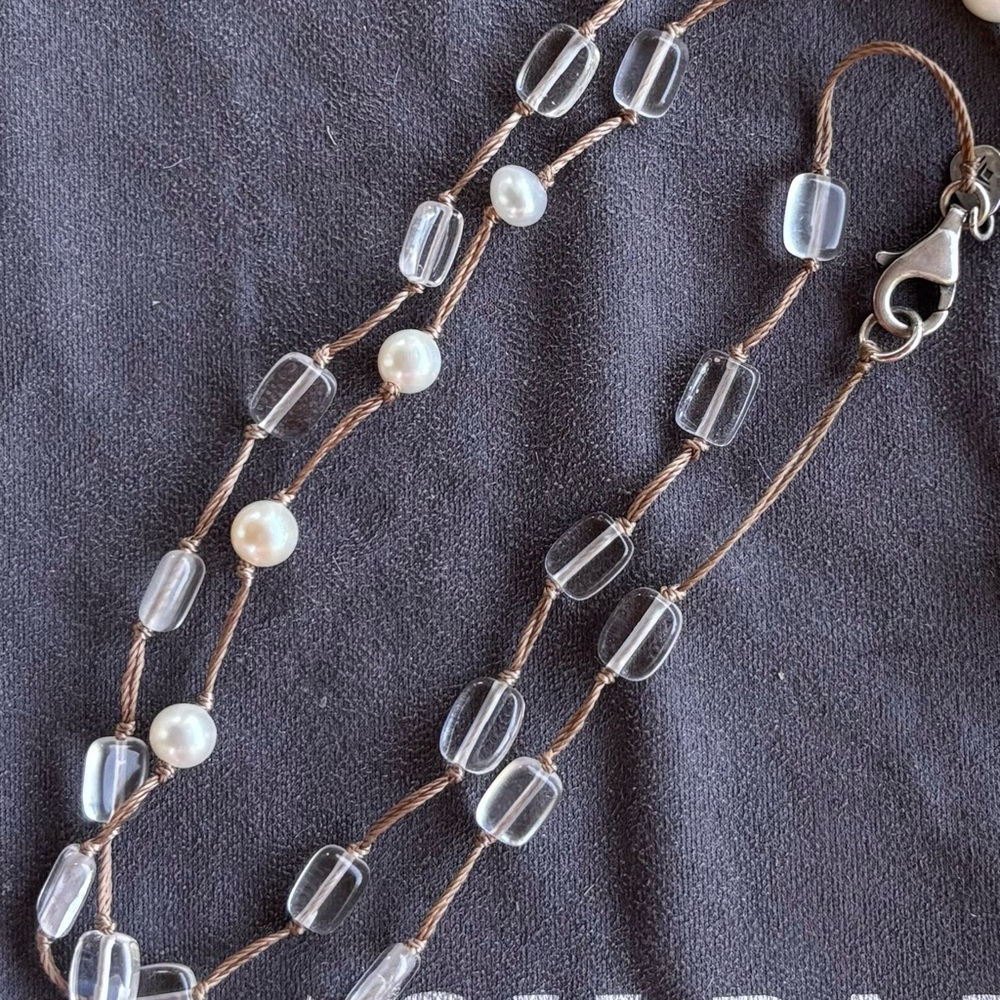 Silpada N2108 925 Sterling Silver Pearl Quartzite Crystal Cord Leaf Necklace - Picture 6 of 6